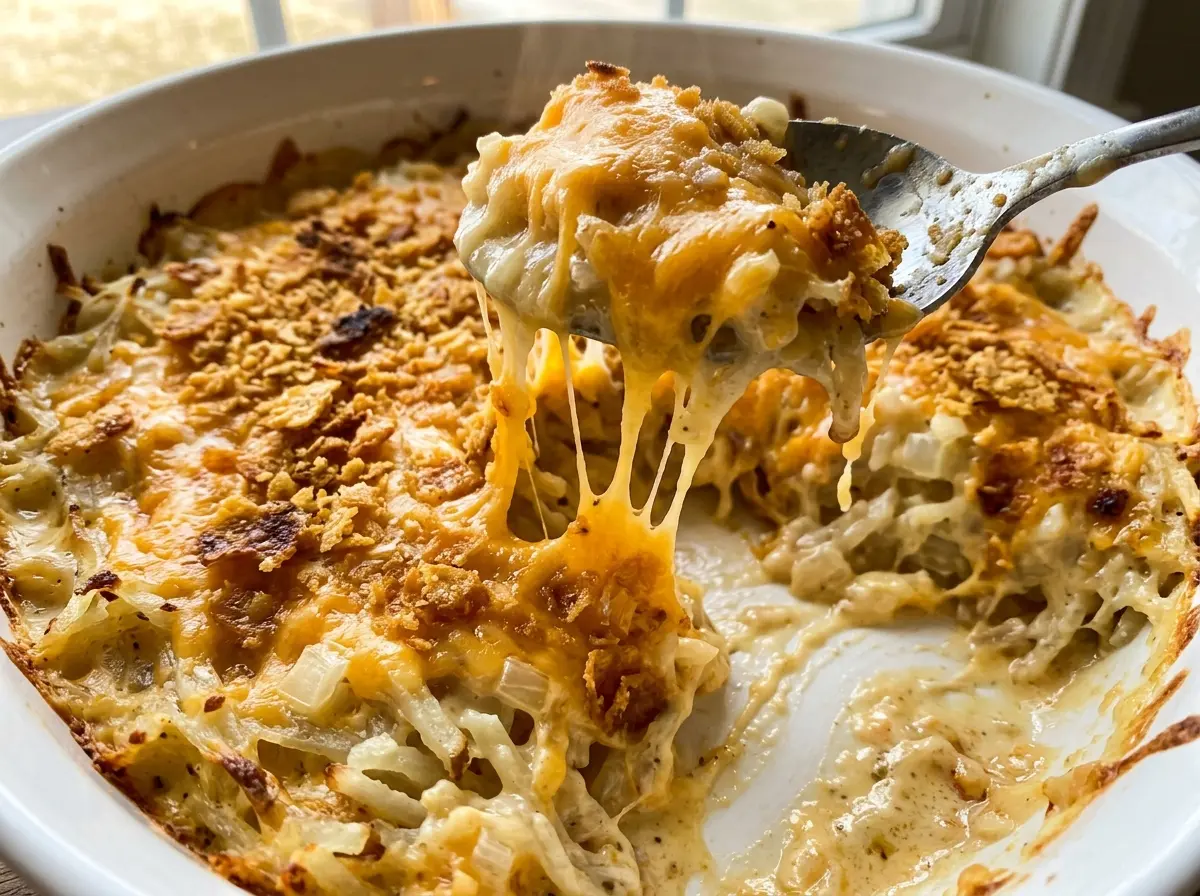 Cracker Barrel Hashbrown Casserole golden cheesy top