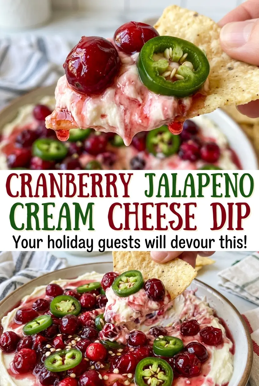 Cranberry Jalapeno Cream Cheese Dip, tart and colorful