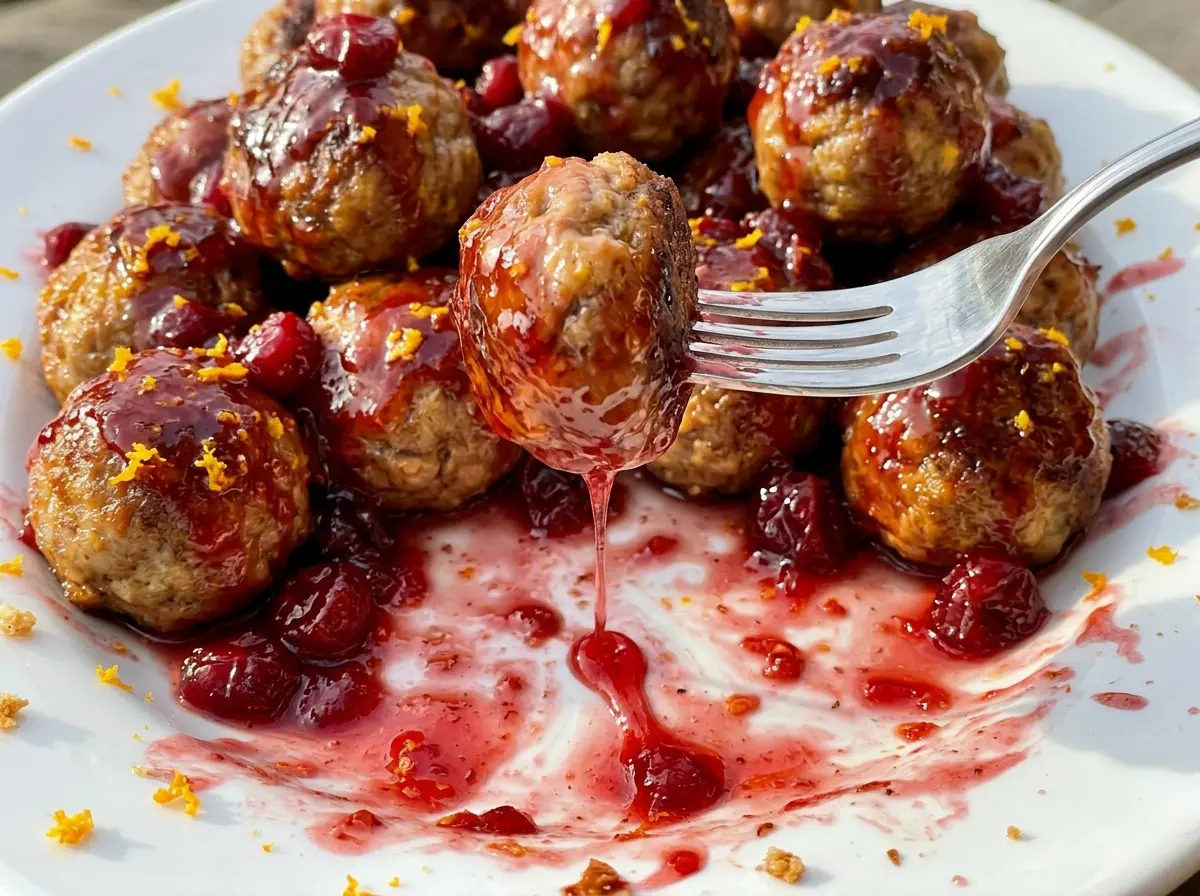 Cranberry Orange Meatballs browned glazed bites