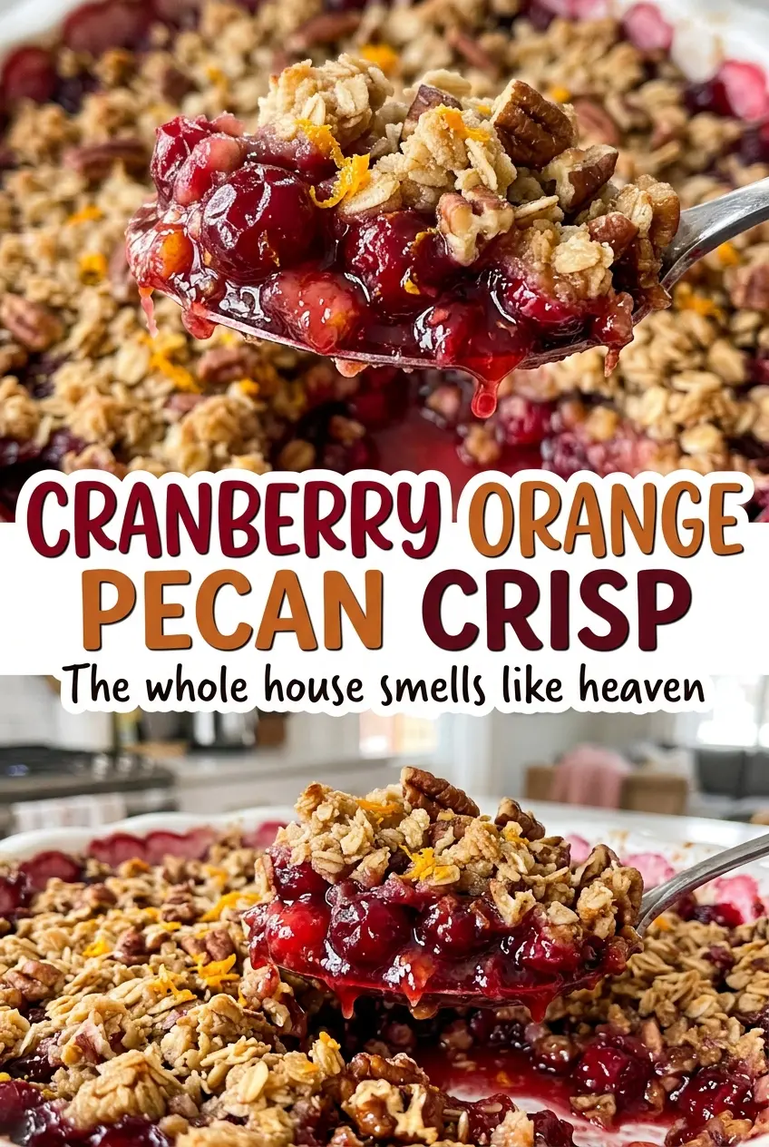 Cranberry Orange Pecan Crisp bubbling cranberry filling