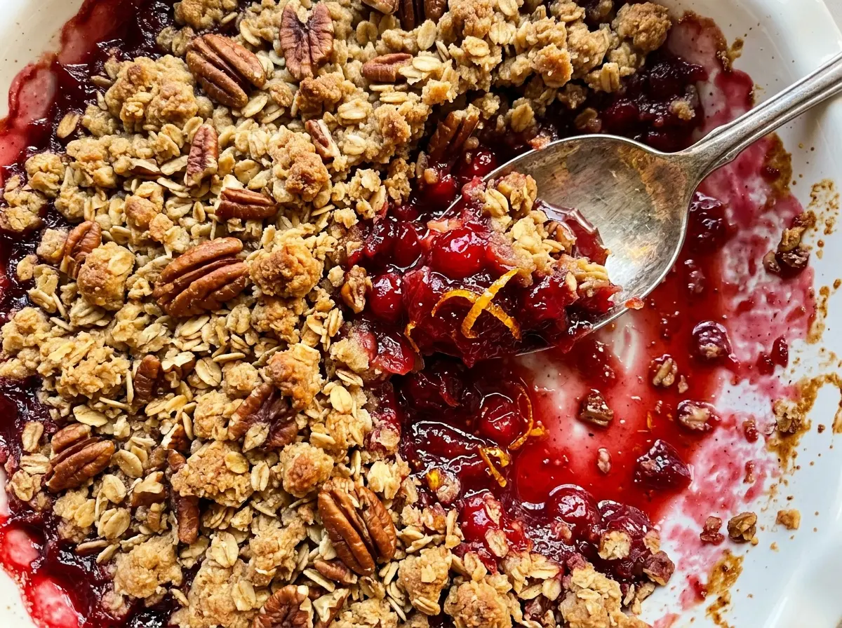 Cranberry Orange Pecan Crisp golden oat topping