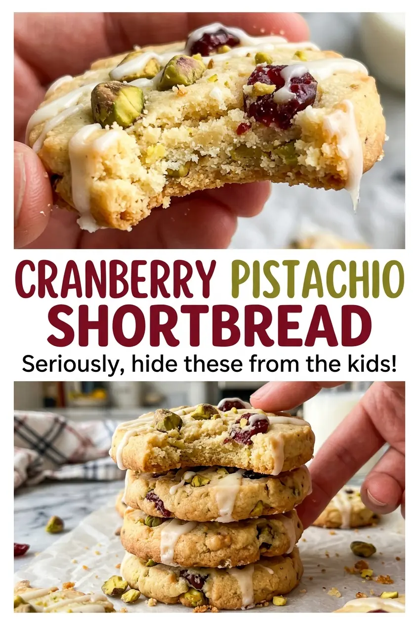 Cranberry pistachio shortbread chewy crunchy closeup