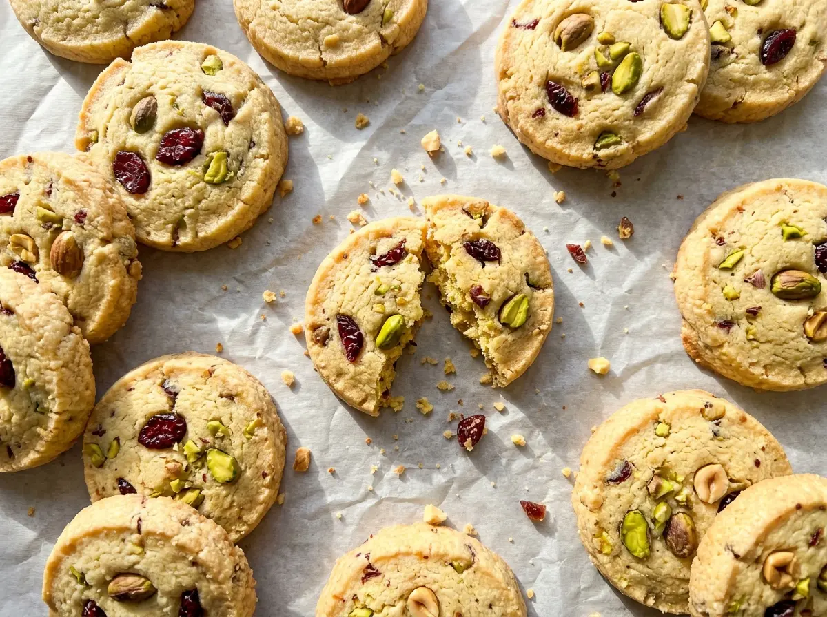 Cranberry pistachio shortbread golden buttery squares