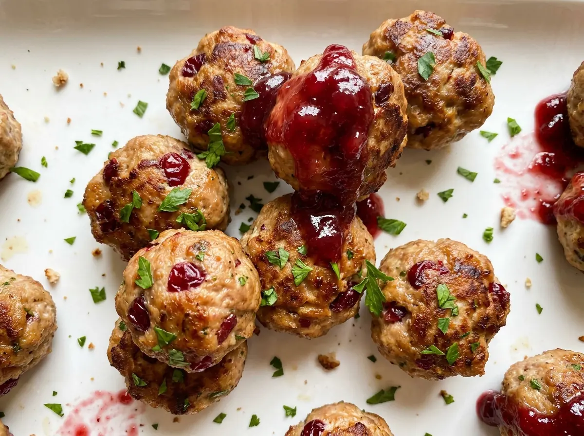 Cranberry Turkey Meatballs glossy ruby sauce