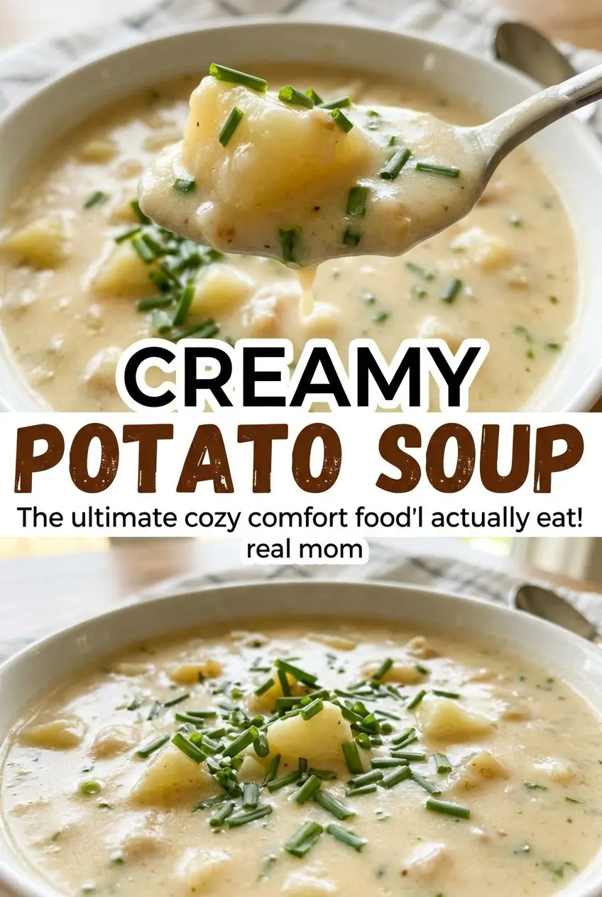 Creamy Potato Soup thick, rustic bowl