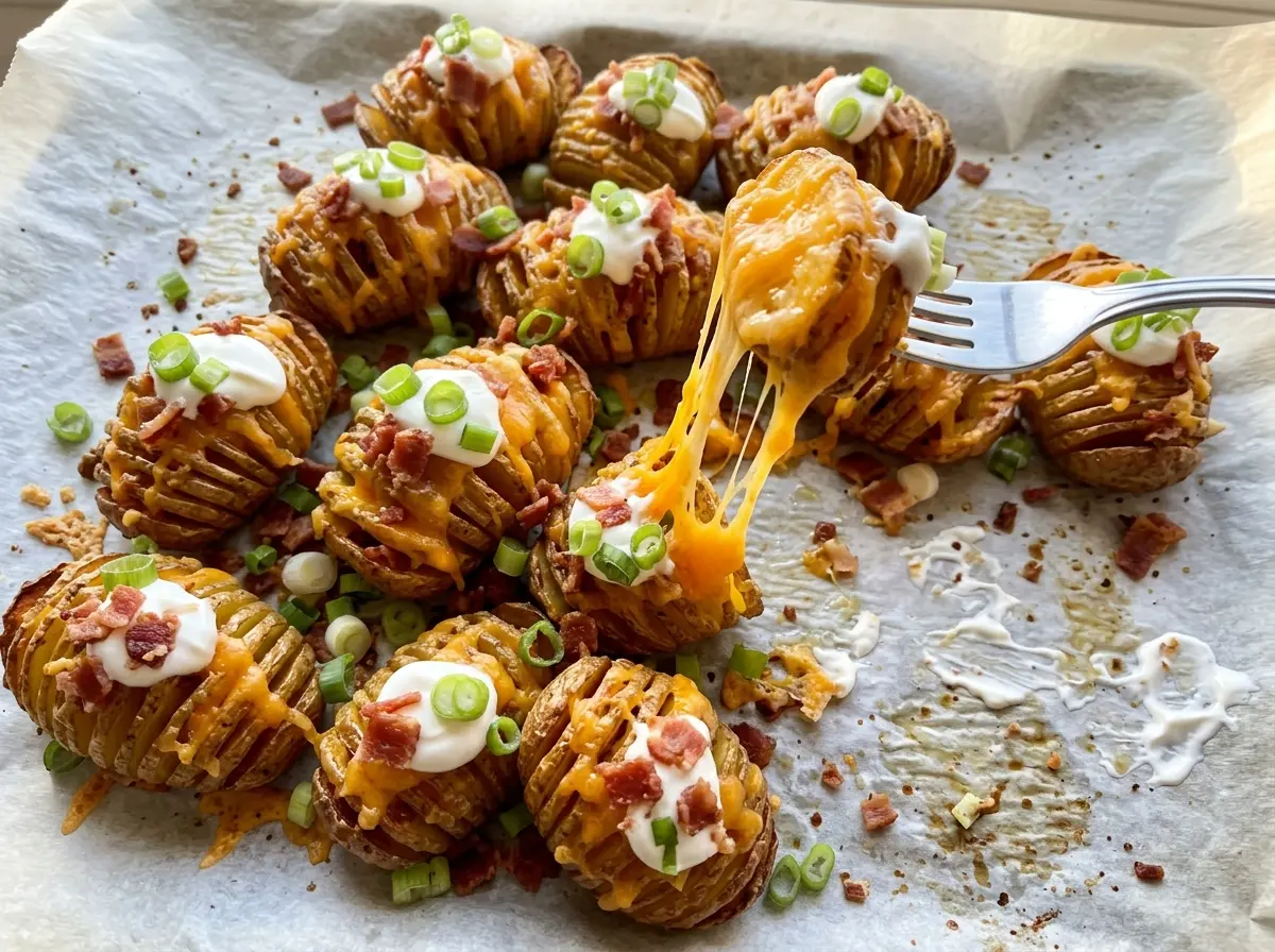 Crispy Loaded Hasselback Potato Bites golden cheesy crisp
