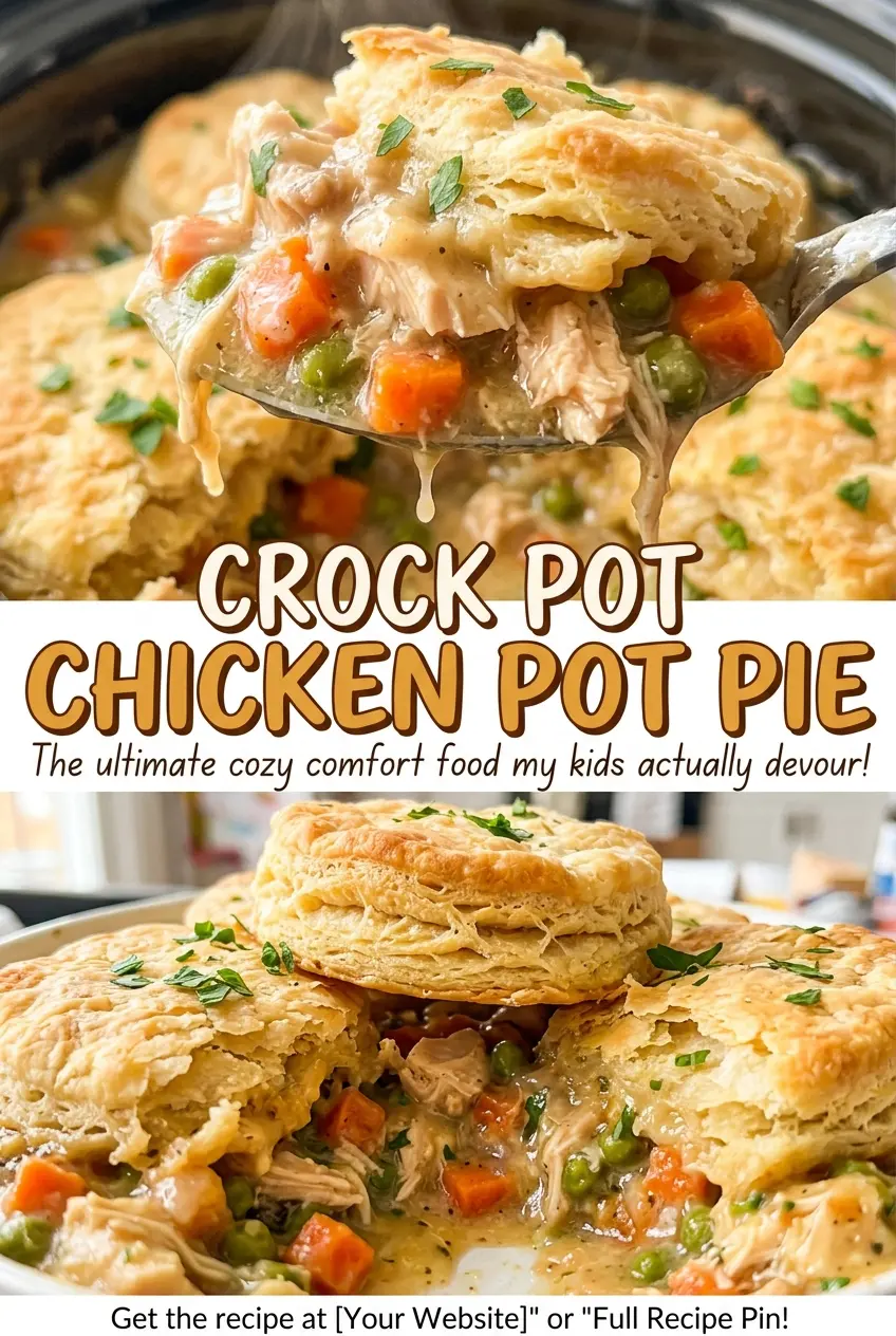 Crock Pot Chicken Pot Pie golden biscuit topping