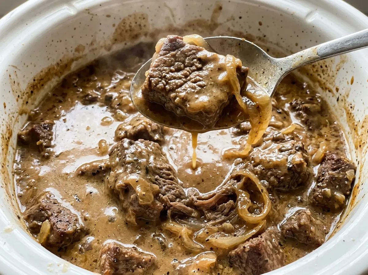 Crock Pot Cube Steak with rich onion gravy