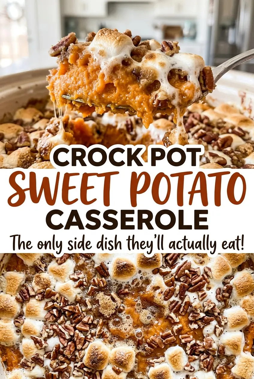 Crock Pot Sweet Potato Casserole fluffy marshmallow topping