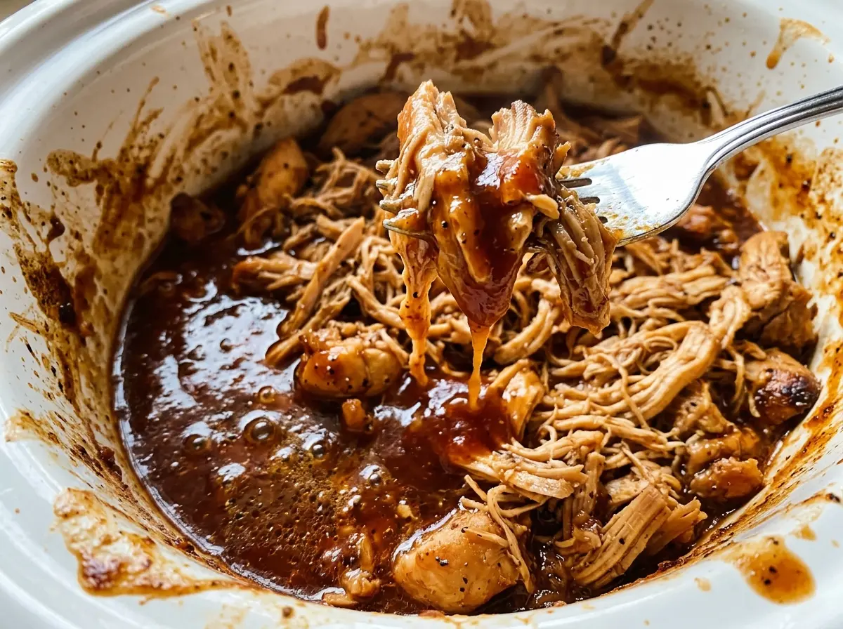 Crockpot BBQ Chicken with tender saucy shreds