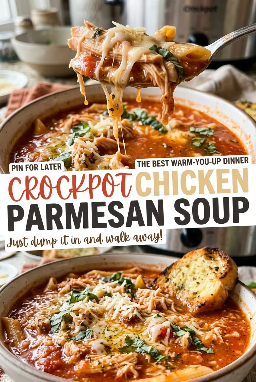 Crockpot Chicken Parmesan Soup cheesy basil