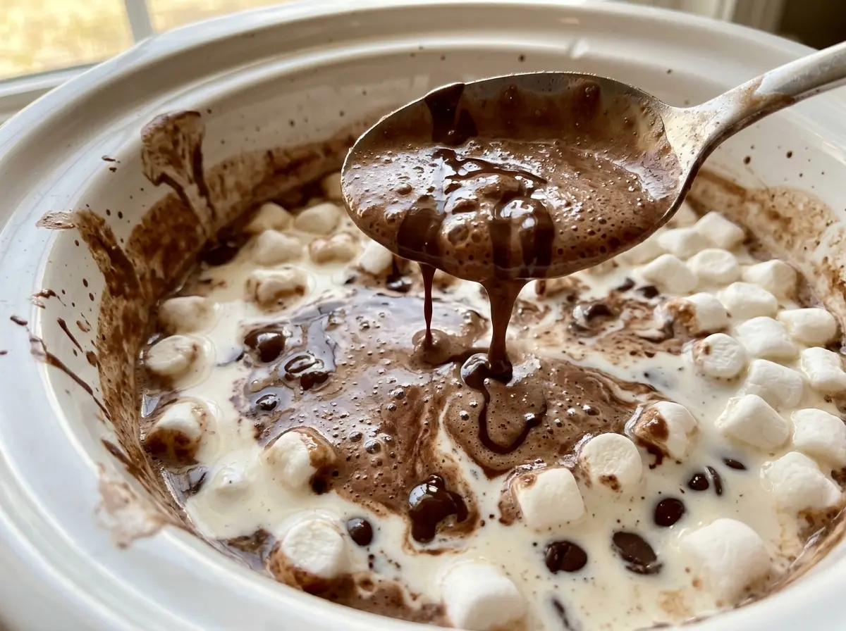 Crockpot Hot Chocolate creamy, steaming mugs