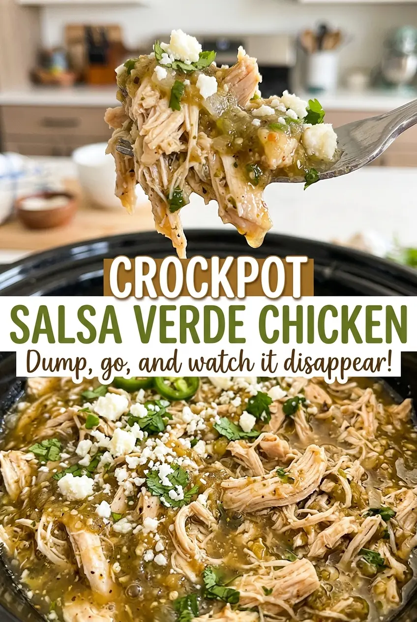 Crockpot Salsa Verde Chicken with tender, saucy chicken