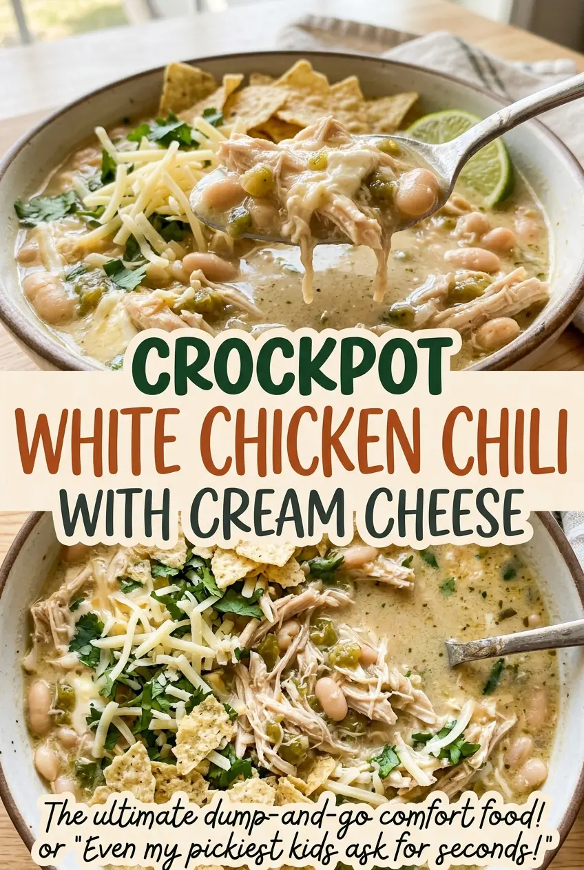 Crockpot White Chicken Chili with Cream Cheese, creamy slow-cooked bowls