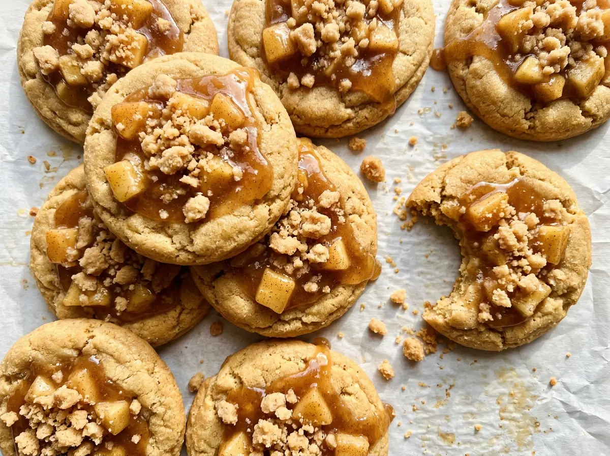 Crumbl Apple Pie Cookies with golden cinnamon crust