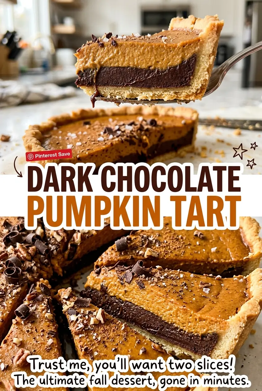 Dark Chocolate Pumpkin Tart with spiced pumpkin filling