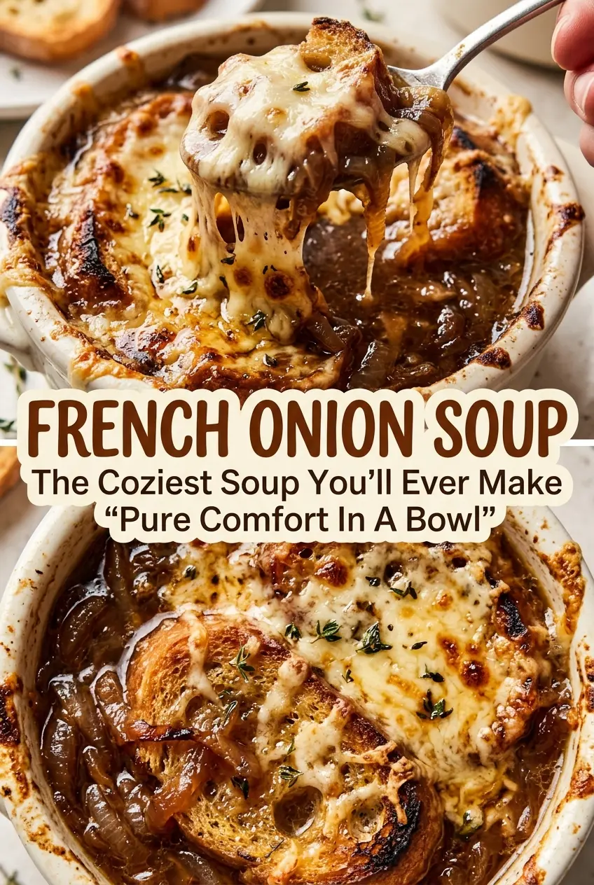 French onion soup with golden cheese crust