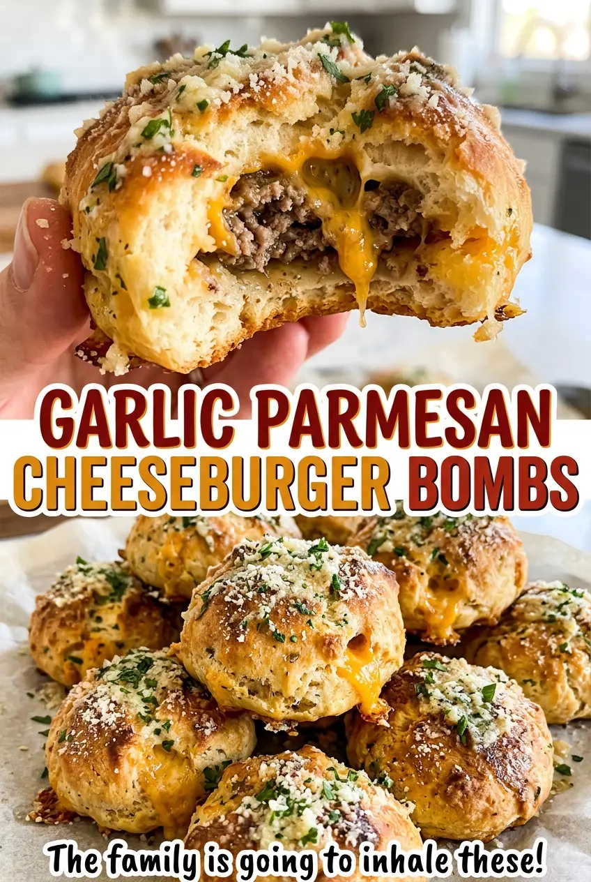 Garlic Parmesan Cheeseburger Bombs cheesy browned tops