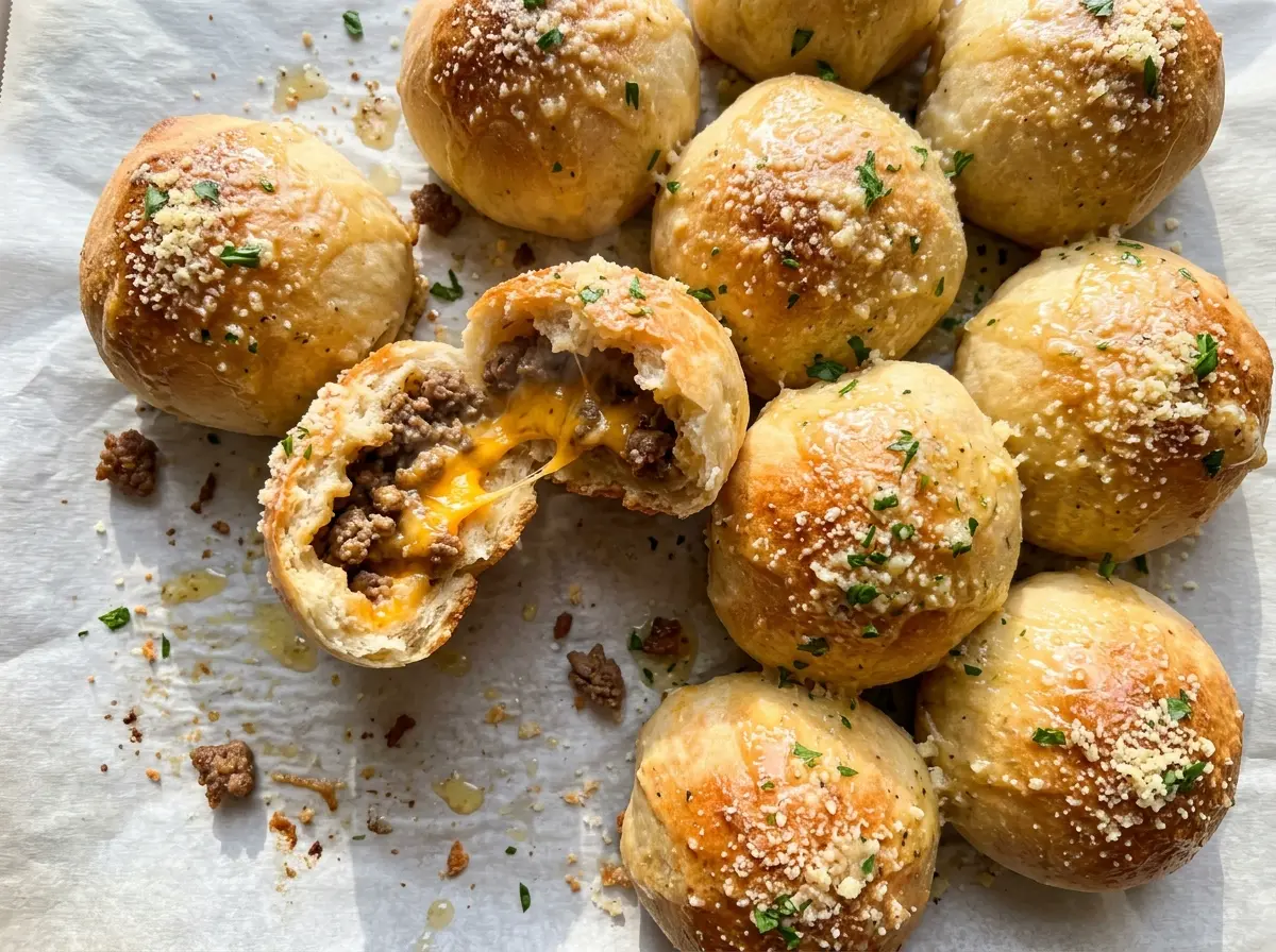 Garlic Parmesan Cheeseburger Bombs golden stuffed biscuits