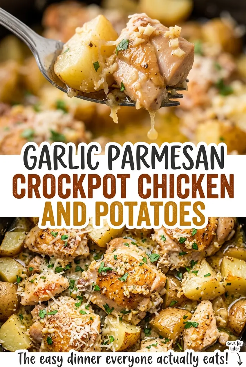 Garlic Parmesan Crockpot Chicken and Potatoes cheesy savory