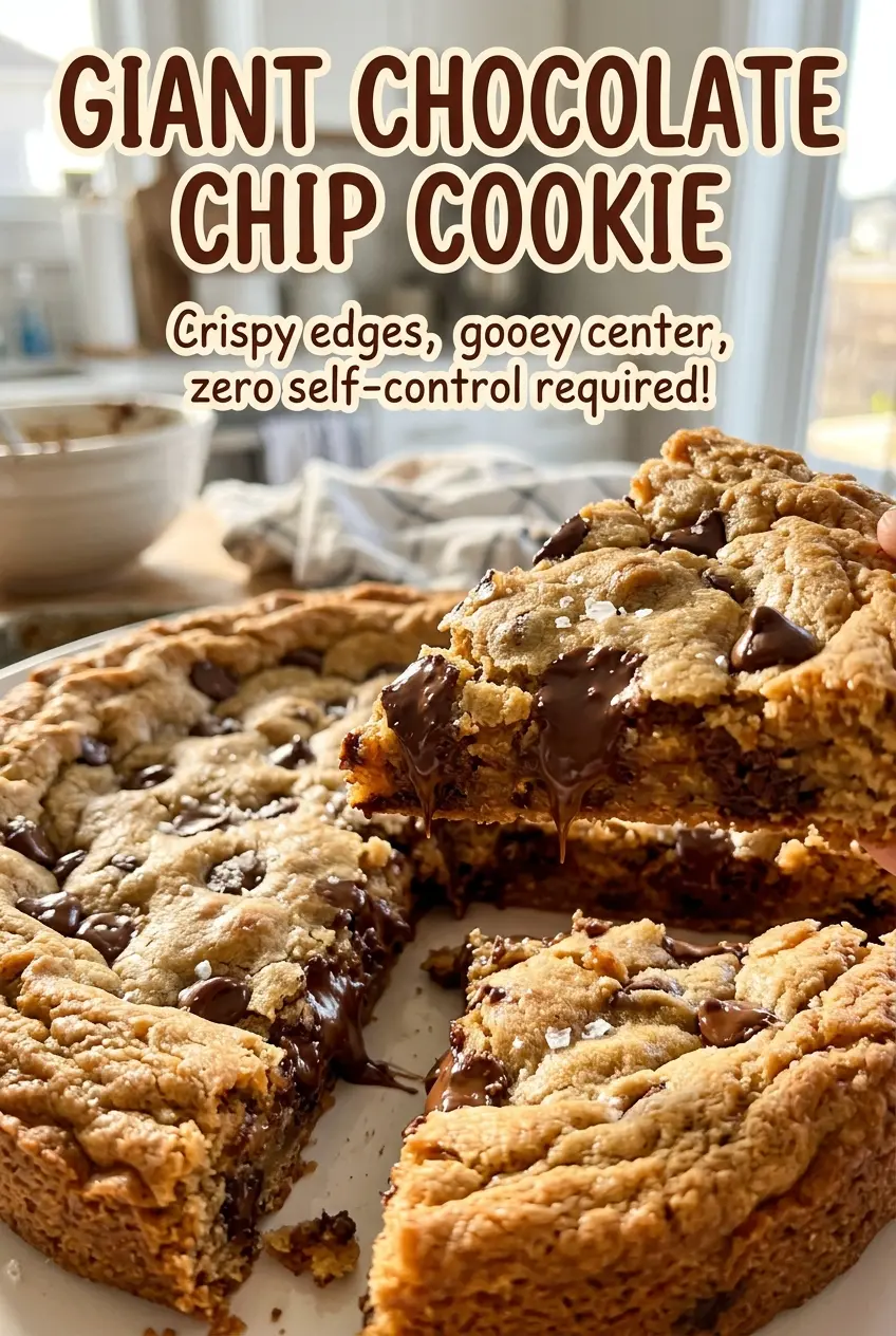 Giant Chocolate Chip Cookie with golden edges