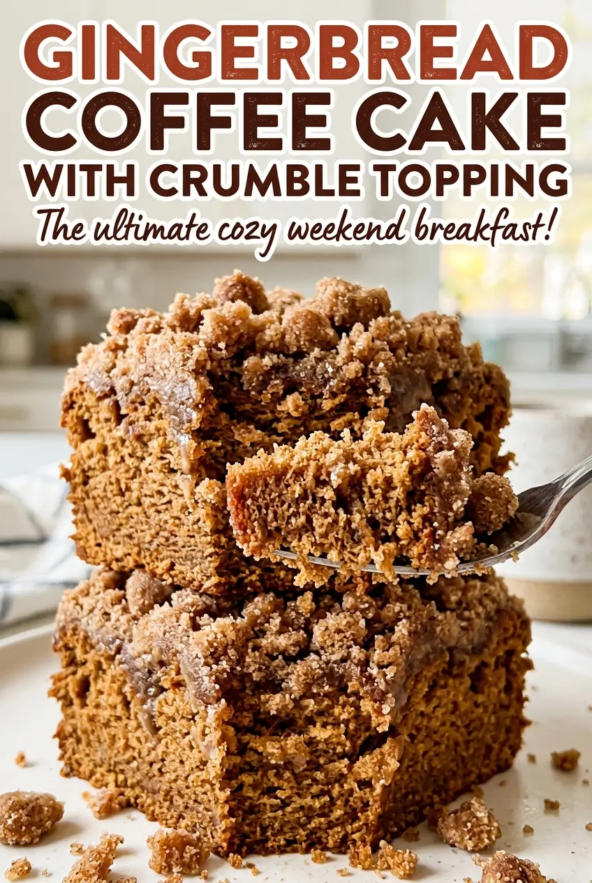 Gingerbread coffee cake with crumble topping, soft spiced layers
