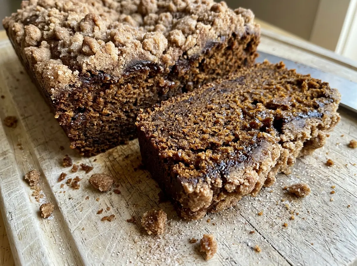 Gingerbread coffee cake with crumble topping, spiced crumb