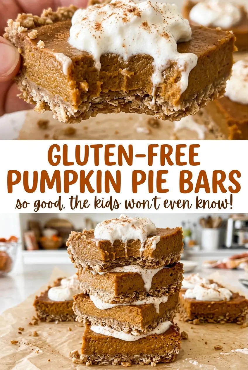 Gluten Free Pumpkin Pie Bars with smooth filling, crisp crust