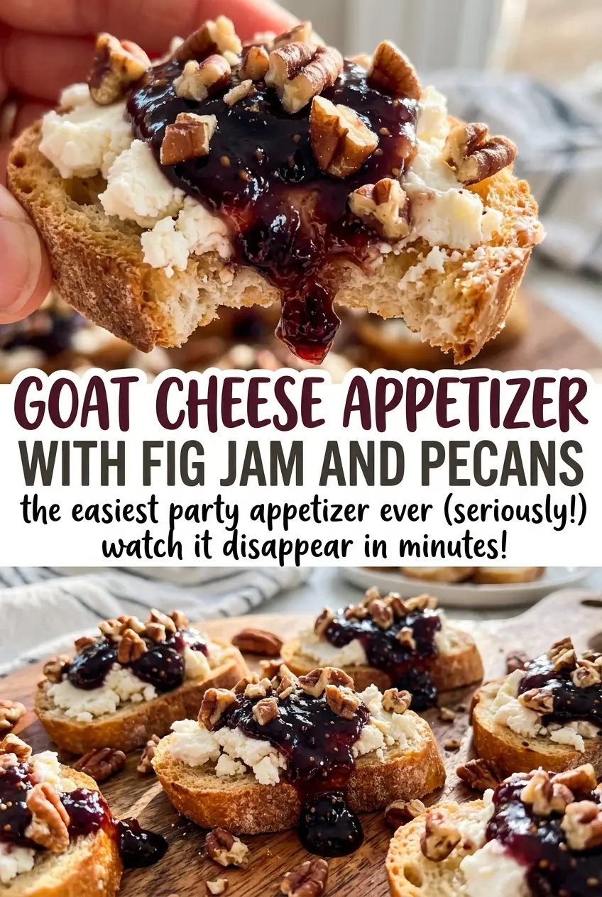 Goat cheese appetizer with fig jam and pecans, warm and creamy