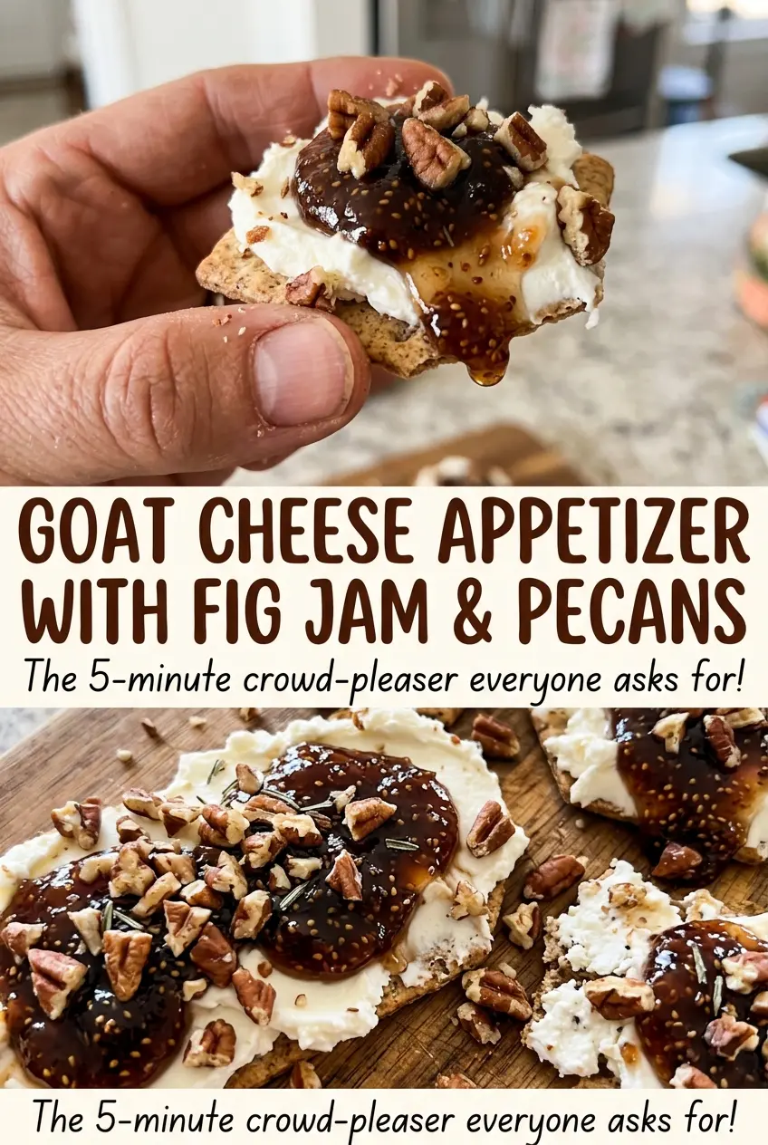 Goat cheese appetizer with fig jam and pecans, creamy and crunchy