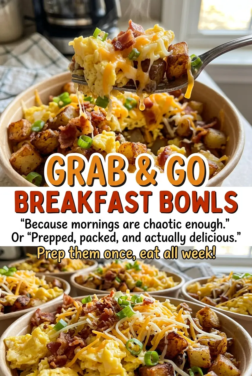 Grab and Go Breakfast Bowls with cheddar and browned sausage