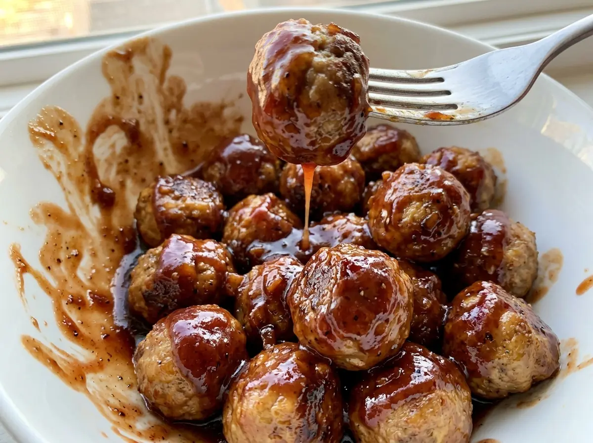 Grape Jelly BBQ Meatballs glossy saucy
