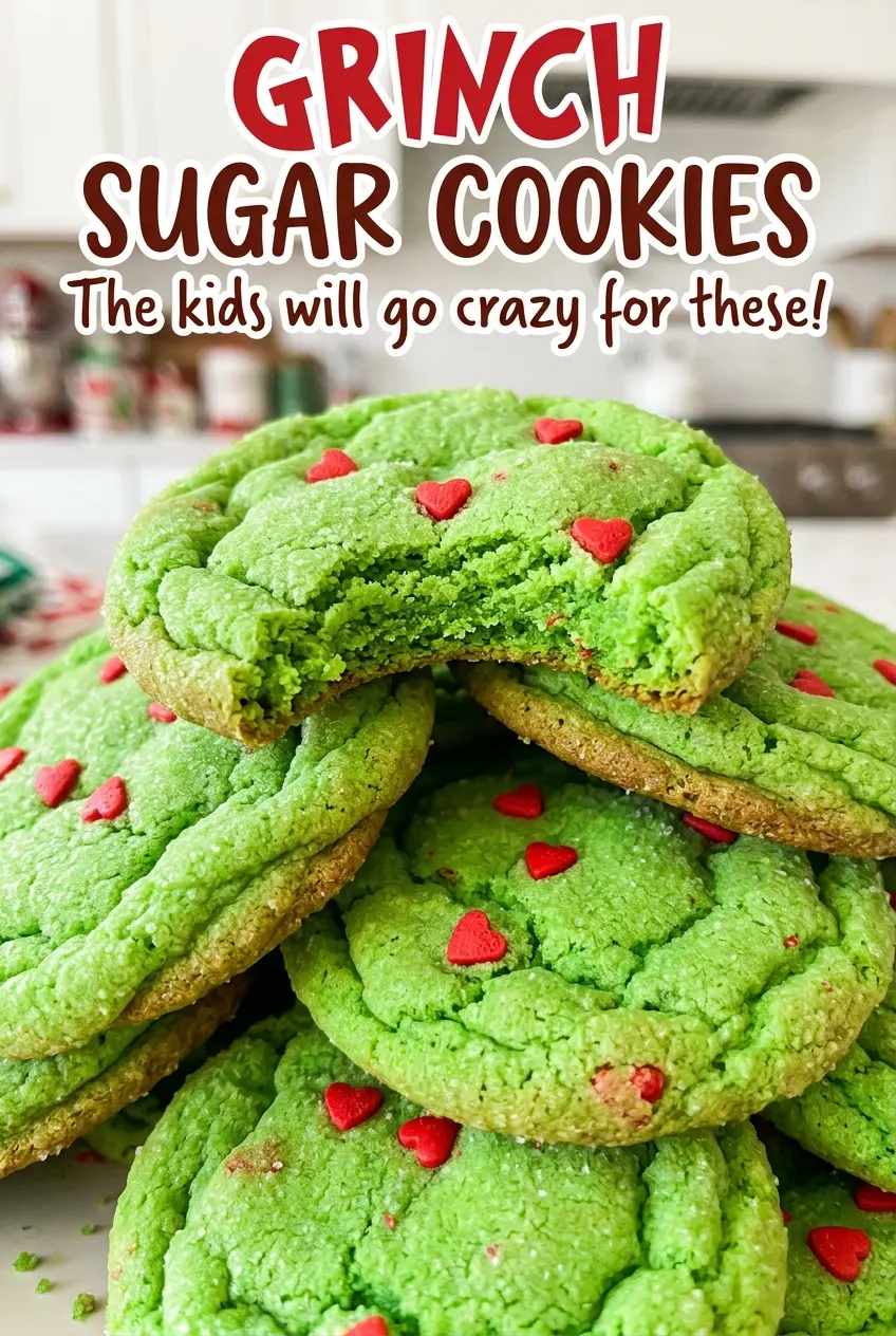 Grinch Sugar Cookies green iced hearts