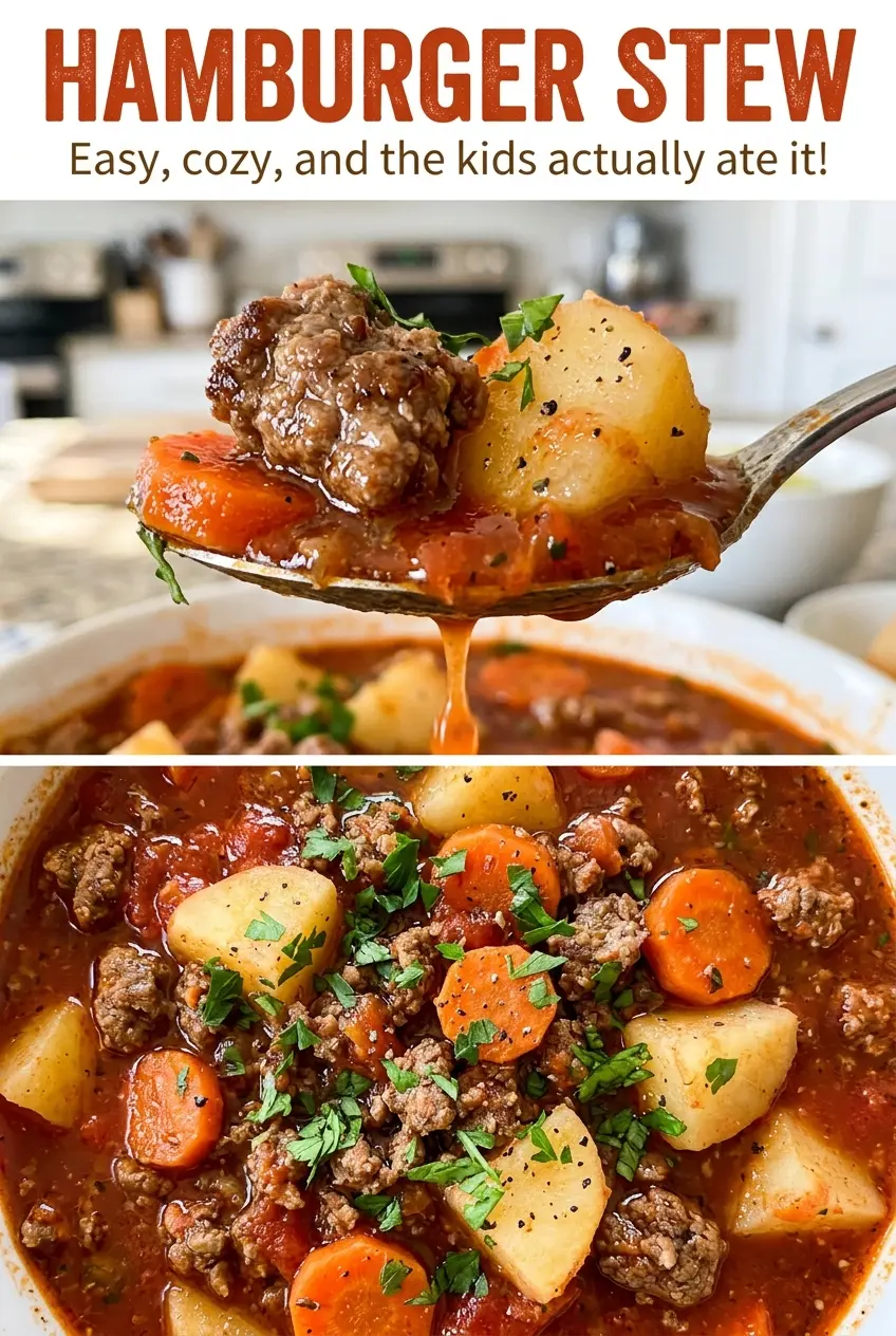 Hamburger Stew, savory beef and vegetables