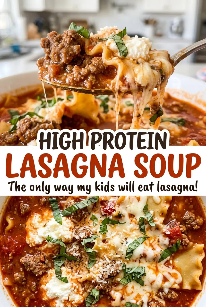 High Protein Lasagna Soup cheesy basil bowl