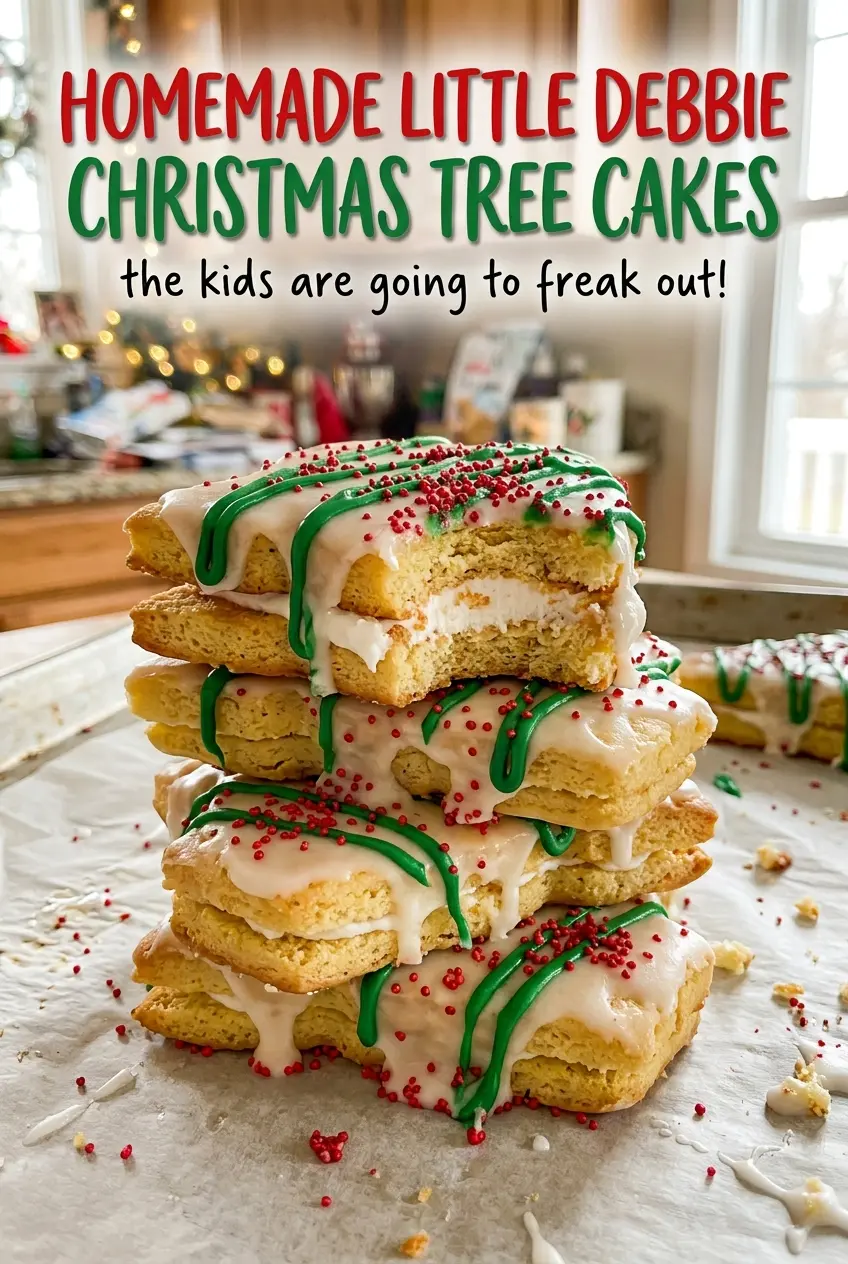 Homemade Little Debbie Christmas Tree Cakes, festive green drizzle
