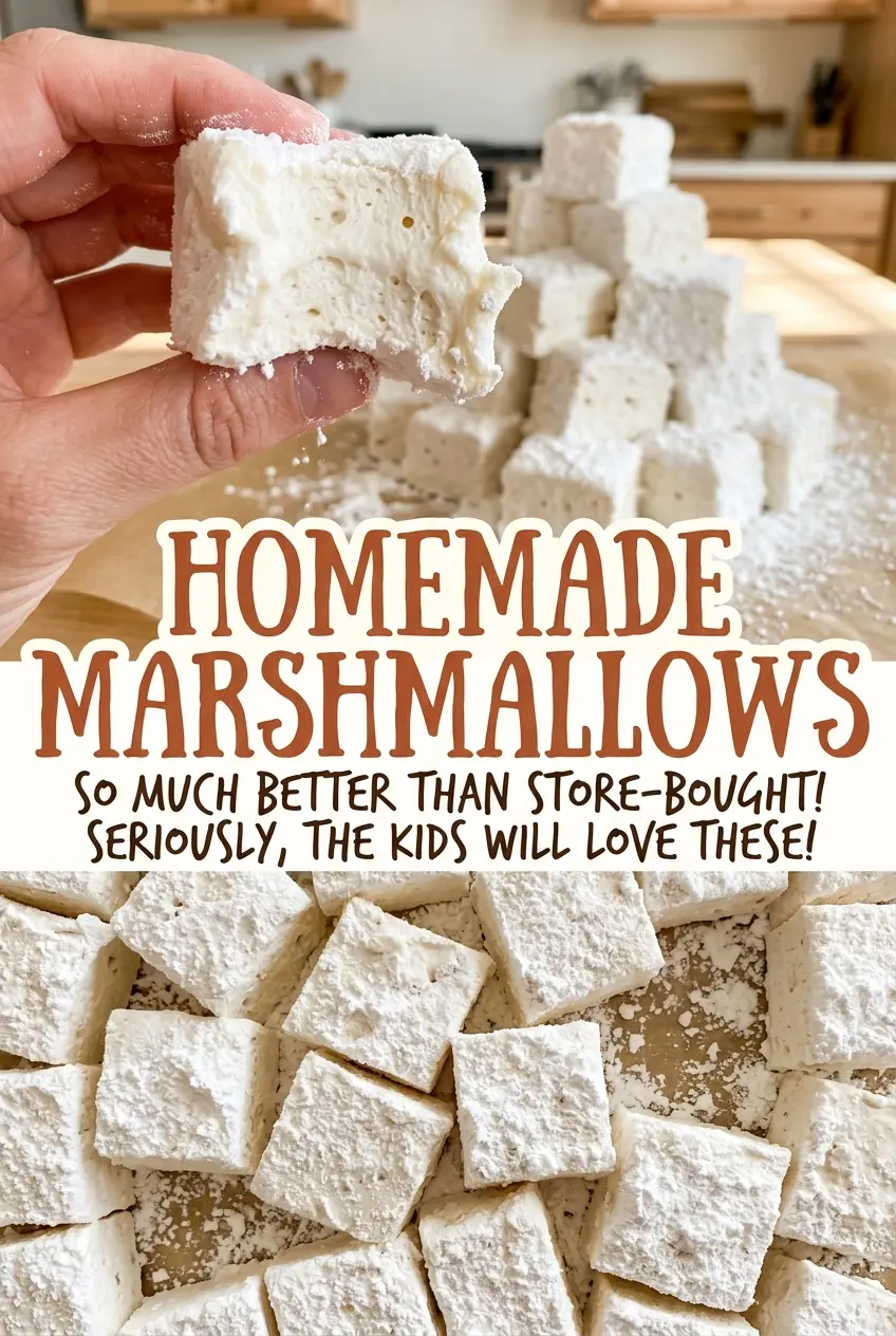 Homemade marshmallows fluffy powdered squares