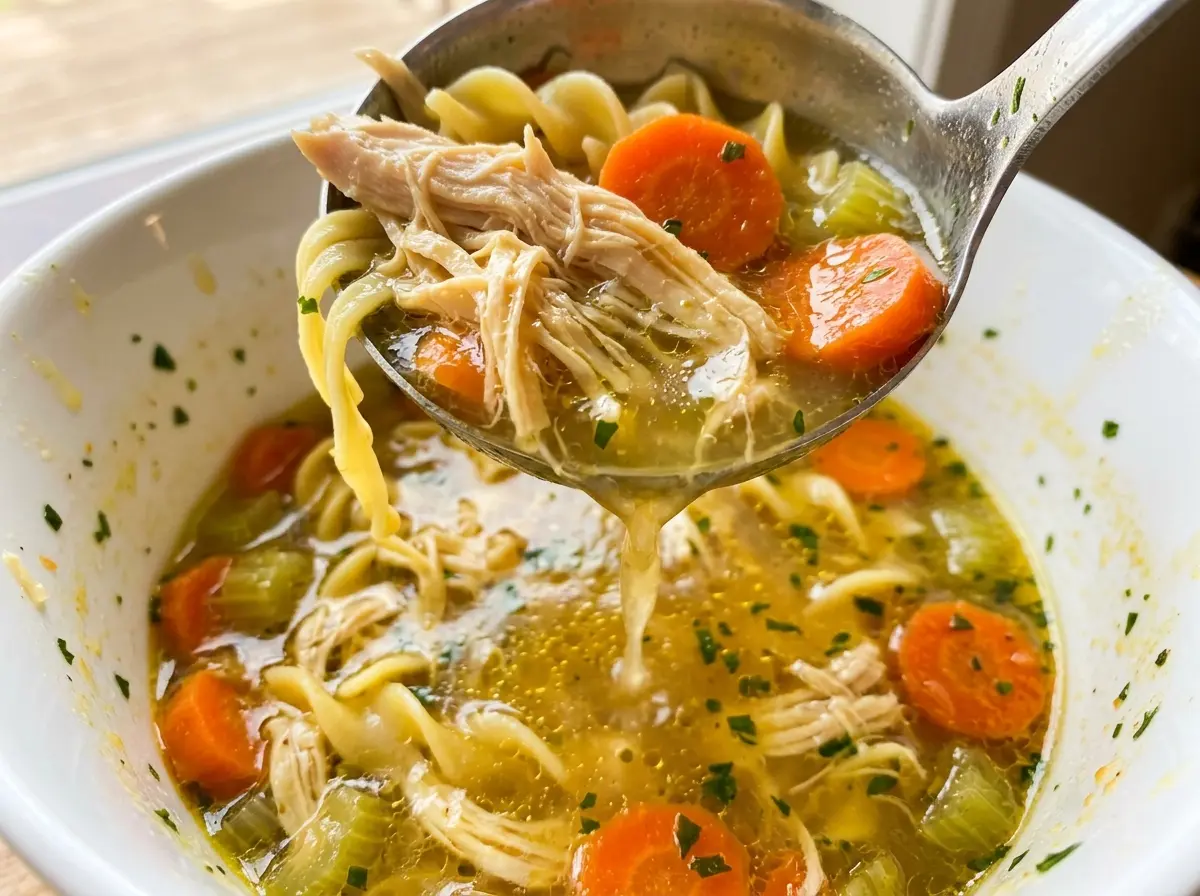 Instant Pot Chicken Noodle Soup golden, hearty broth
