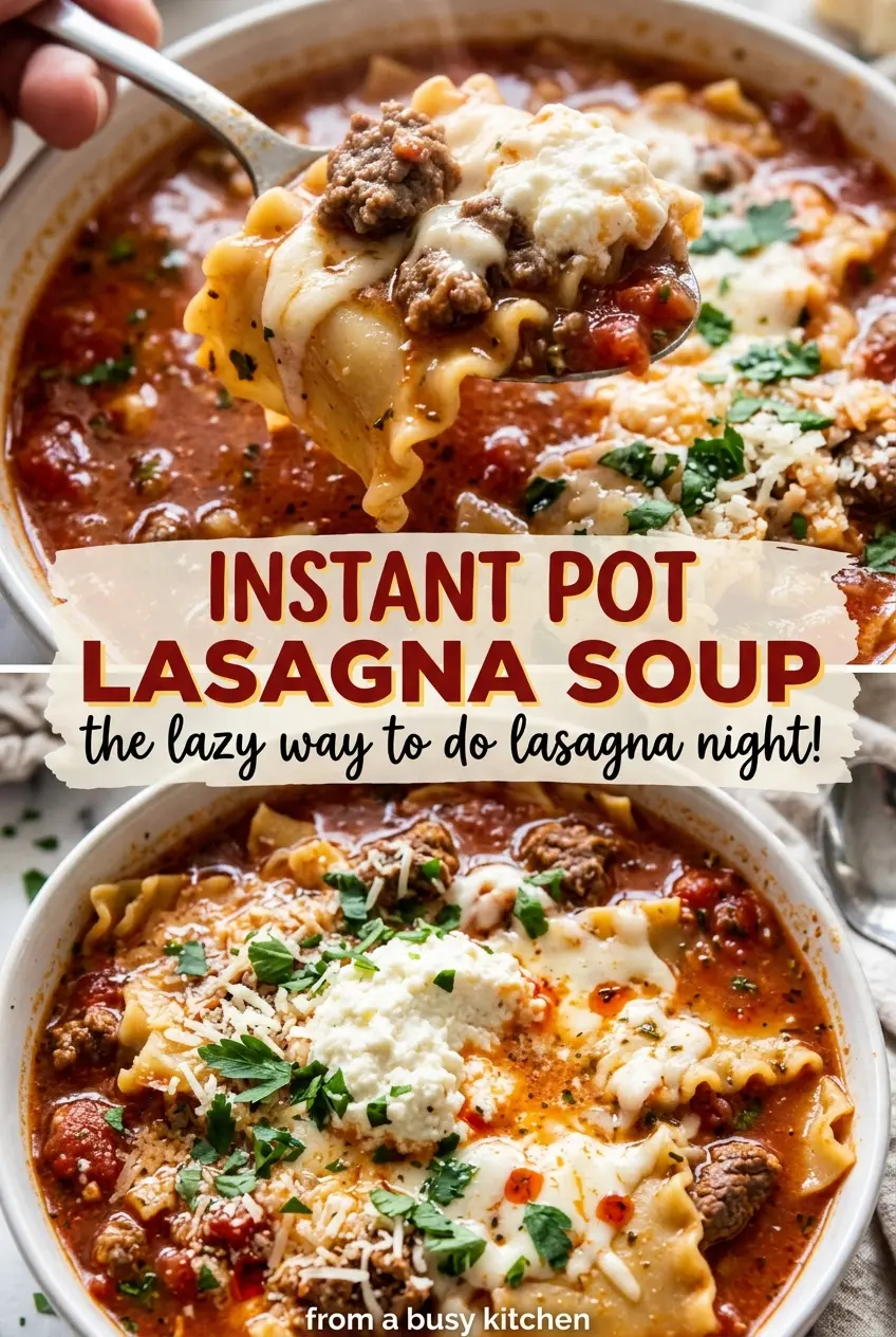 Instant Pot Lasagna Soup tender noodles savory cheese