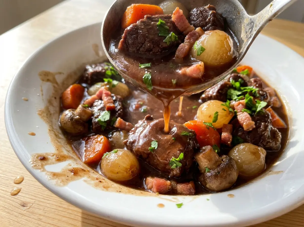 Julia Child Beef Bourguignon tender beef wine sauce