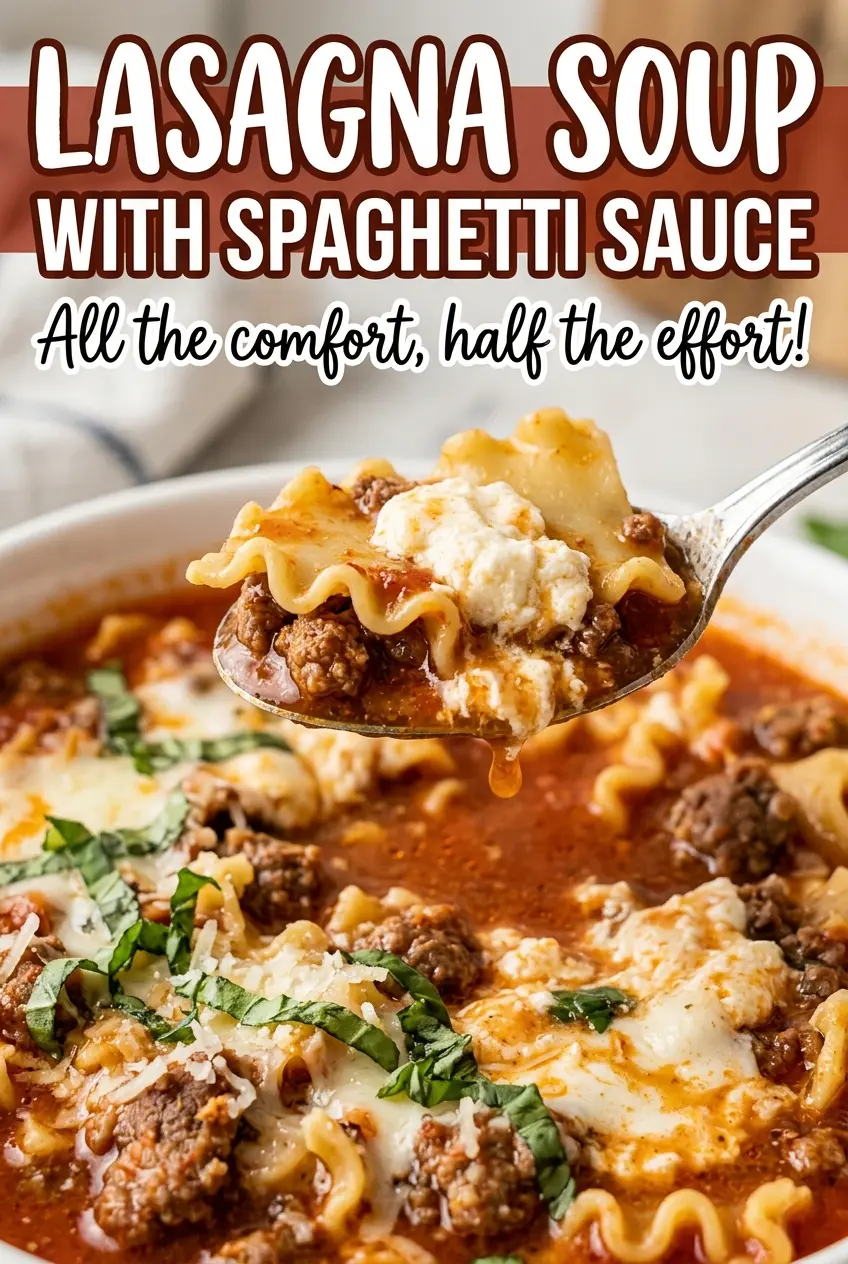 Lasagna soup with spaghetti sauce, tender noodles