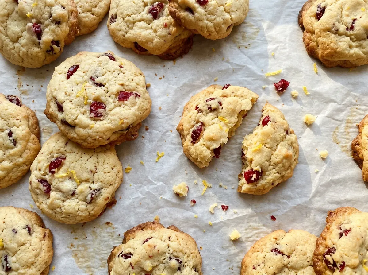 Lemon cranberry cookies with lightly golden edges