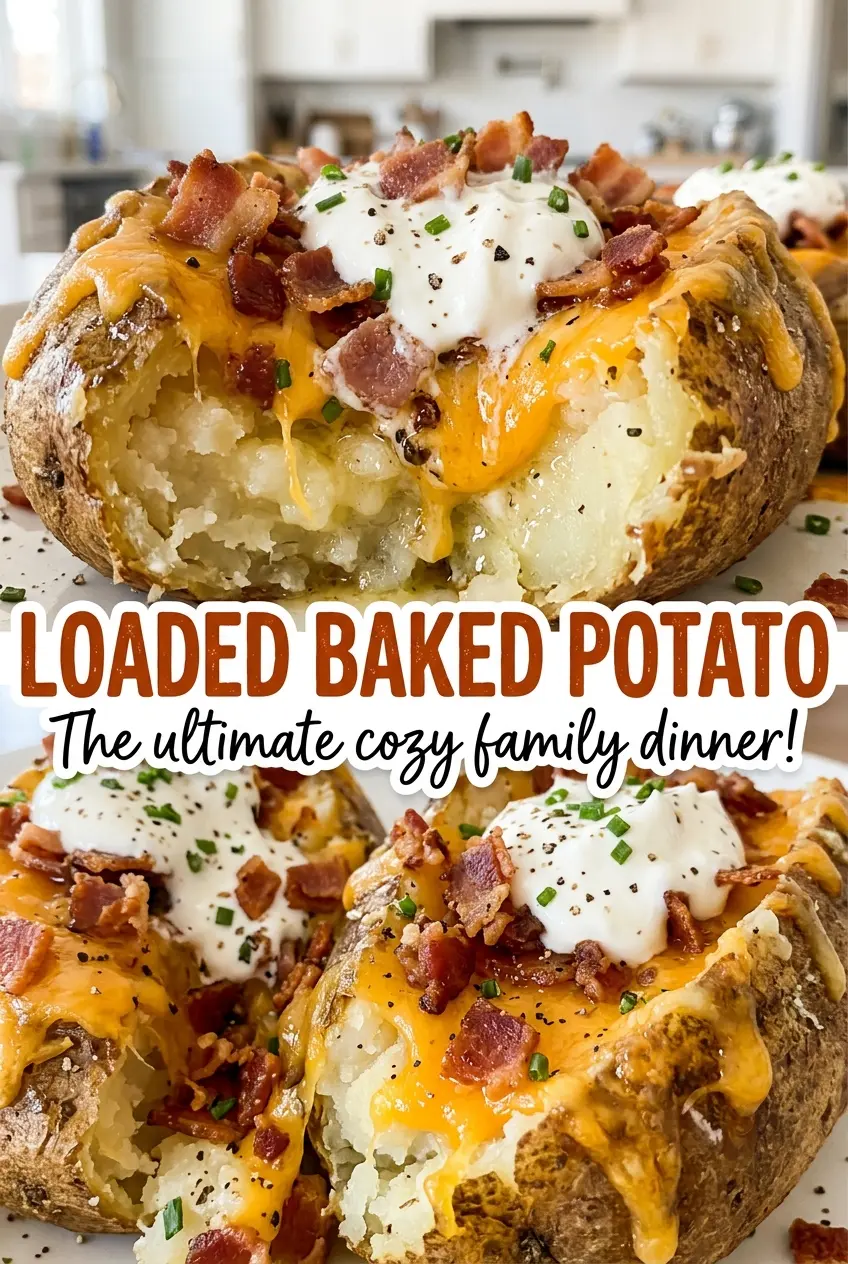 Loaded baked potato with cheesy bacon topping
