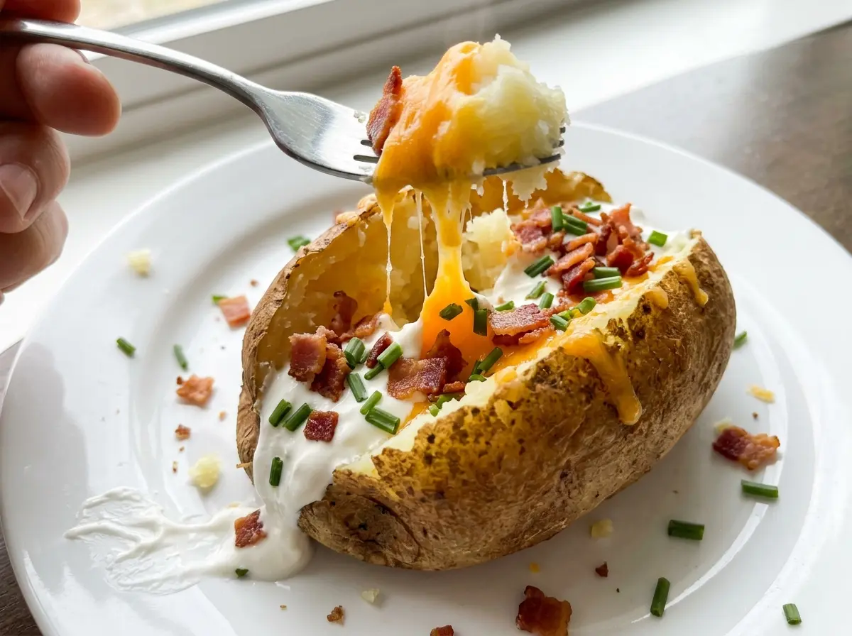 Loaded baked potato with crisp skin