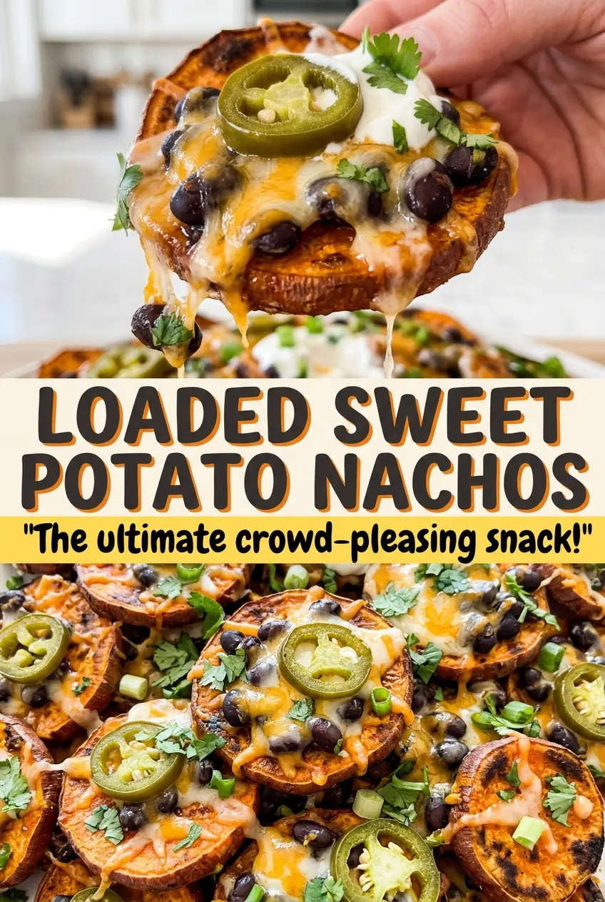 Loaded Sweet Potato Nachos with melted cheddar