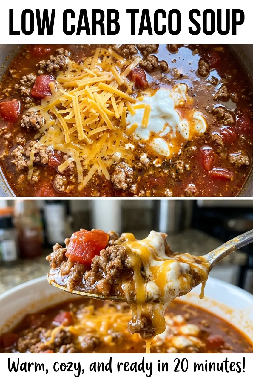 Low Carb Taco Soup spiced beef, creamy broth