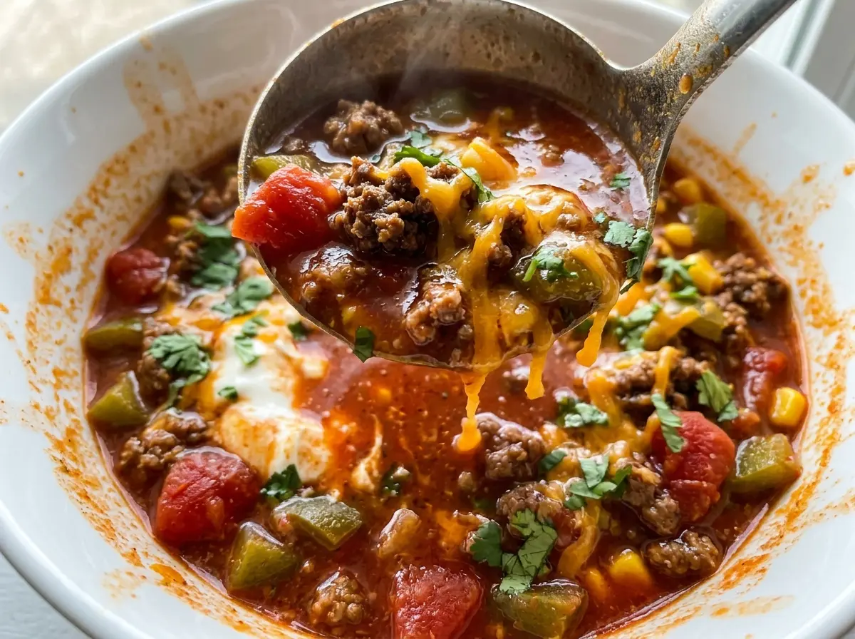 Low Carb Taco Soup creamy, hearty bowl