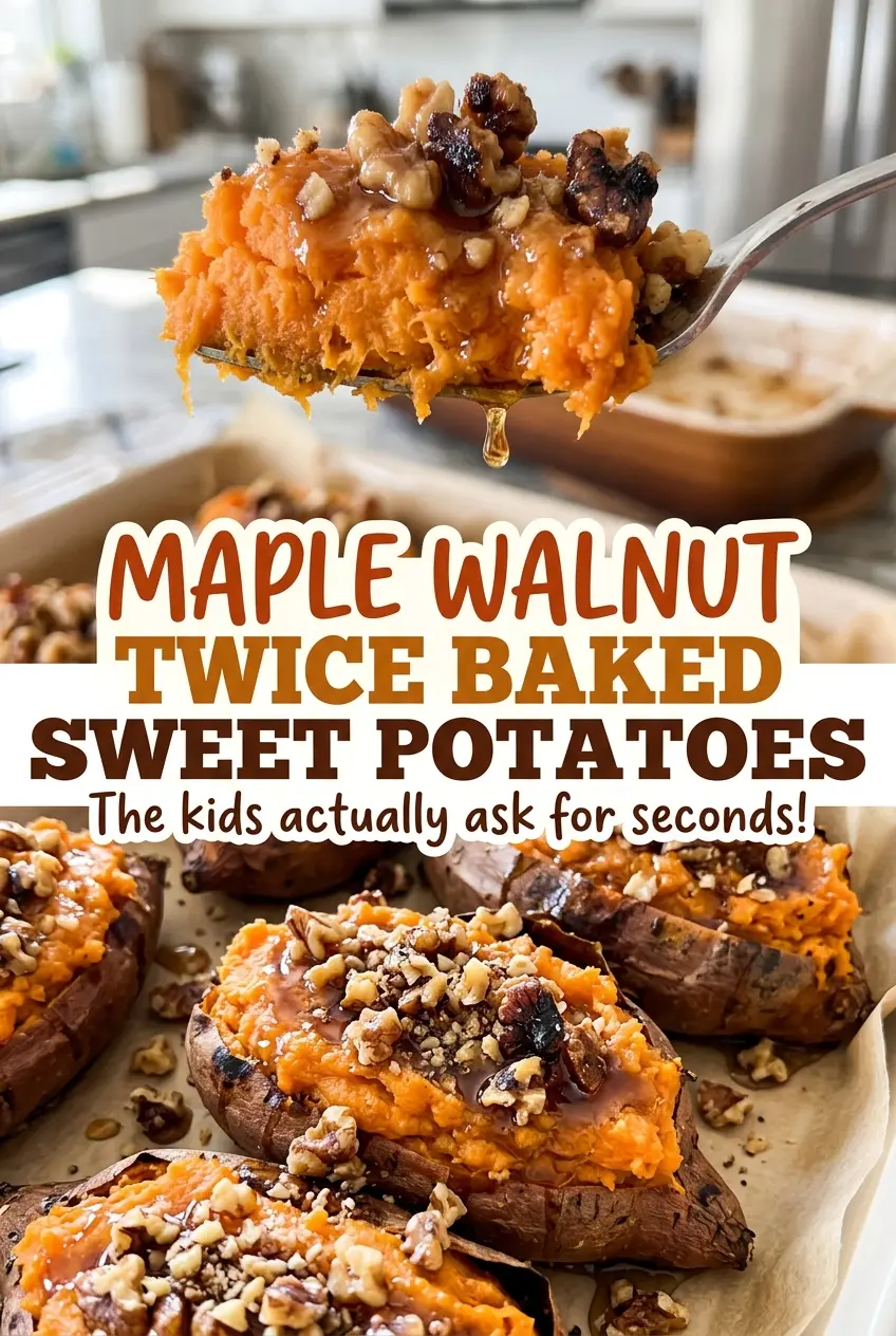 Maple Walnut Twice Baked Sweet Potatoes with walnut filling