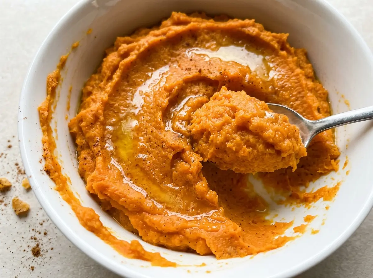 Mashed sweet potatoes buttery and smooth