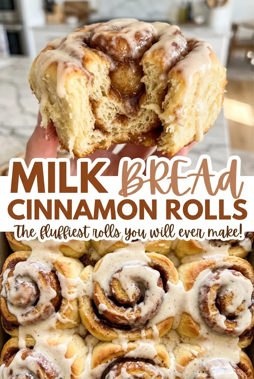 Milk Bread Cinnamon Rolls golden frosted spirals